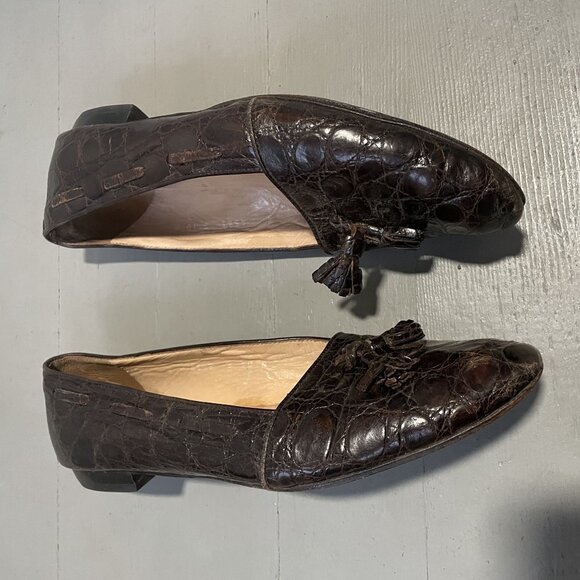 Ralph Lauren Womens Brown Crocodile Leather Loafers With Tassel Detail Size 10 - Picture 5 of 7